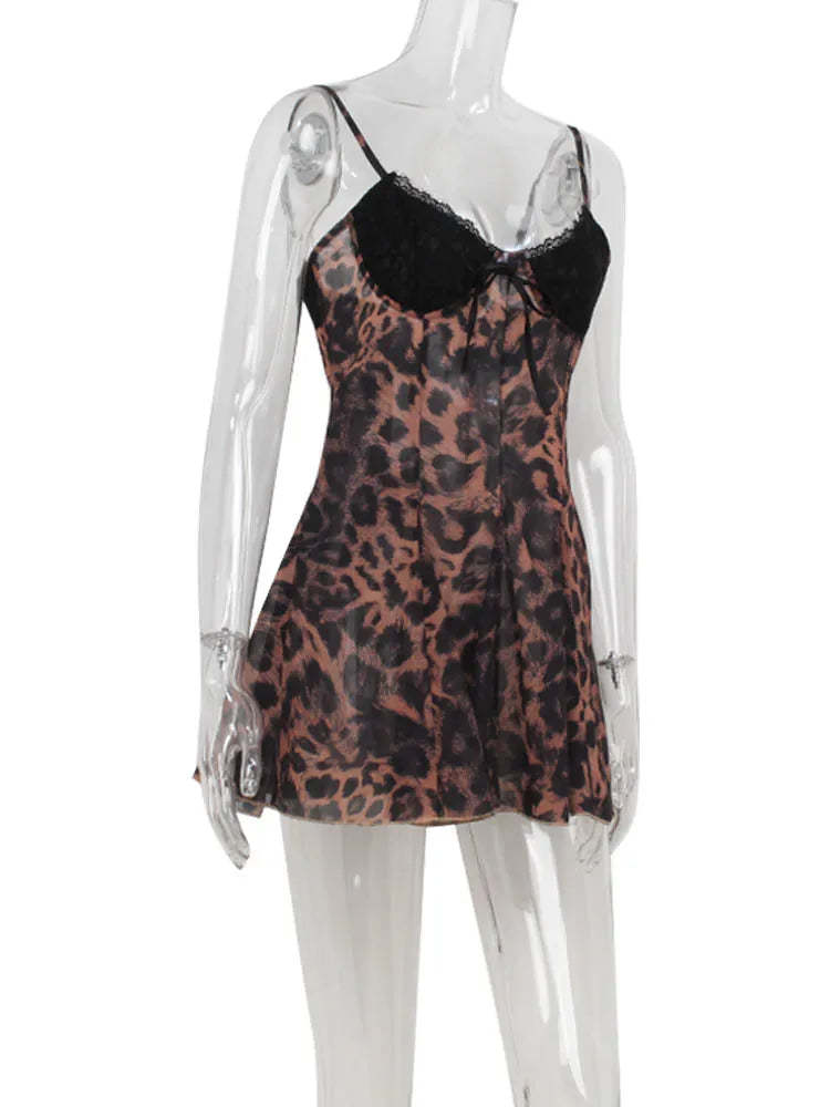 Party Leopard Backless Women Dresses V Neck Sleeveless Sheath Bodycon Lace-up Sexy Club Fashion Female Vestidos Robes