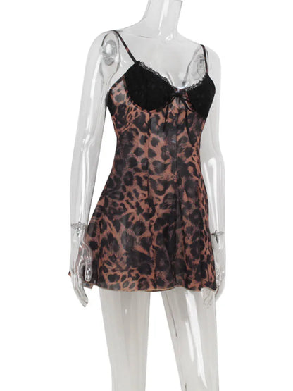 Party Leopard Backless Women Dresses V Neck Sleeveless Sheath Bodycon Lace-up Sexy Club Fashion Female Vestidos Robes