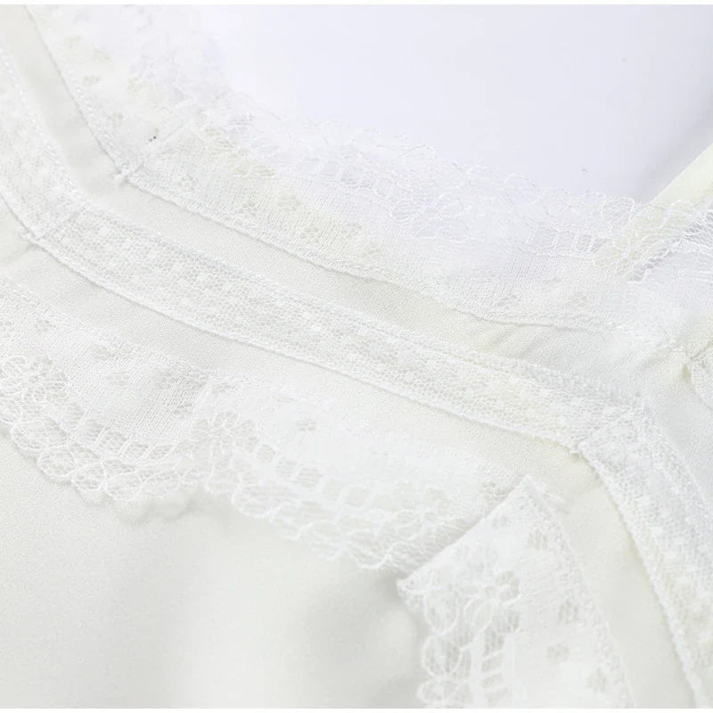 Sexy Lace Sling Tank Top Women Stain Sleeveless V Neck Backless Loose Tops Female 2025 Summer Autumn Chic Street Homewear Lady