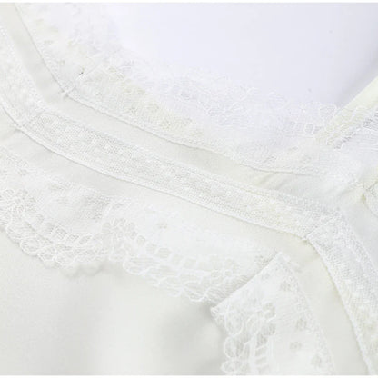 Sexy Lace Sling Tank Top Women Stain Sleeveless V Neck Backless Loose Tops Female 2025 Summer Autumn Chic Street Homewear Lady