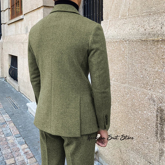 Wool Blend Men's 2 Piece Suit Set（Jacket+Pants) Double Breasted Lapel Suit Set Wedding  Prom Dinner Wrok Travel Dinner Banquet