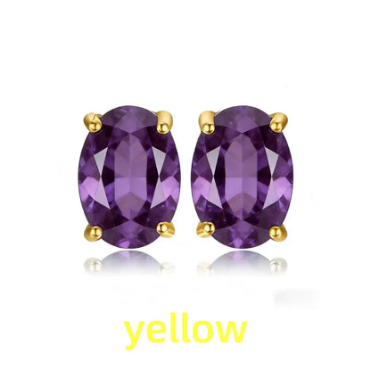 Rose Gold Yellow Gold Plated Oval Natural Amethyst Citrine Garnet Topaz Peridot 925 Sterling Silver Earrings for Women