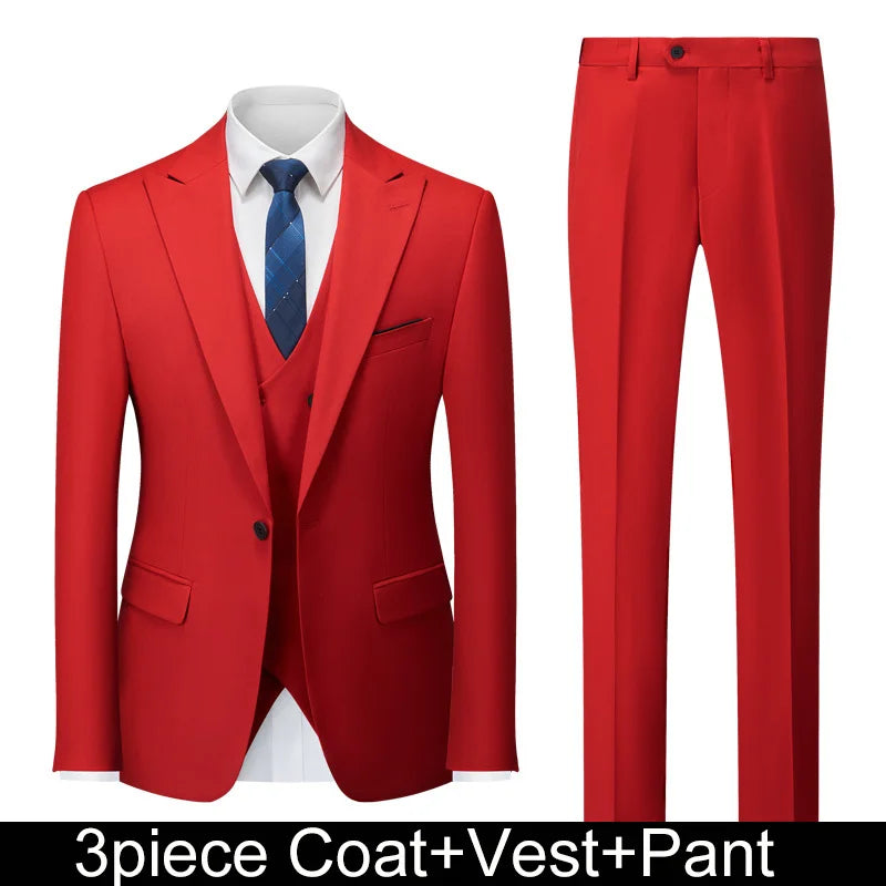 Men Suits Turn Down Collar Blazer Male Double-breasted Vest Straight-leg Pant Man Solid Business Wedding 3-piece Set
