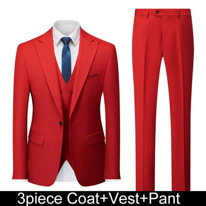 Men Suits Turn Down Collar Blazer Male Double-breasted Vest Straight-leg Pant Man Solid Business Wedding 3-piece Set