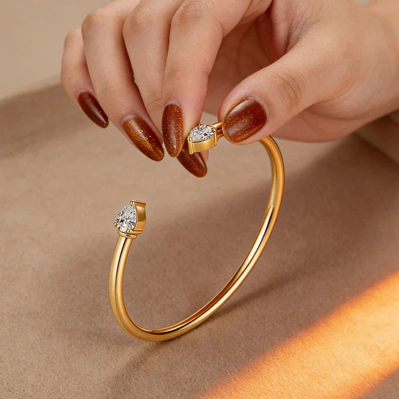2-Stone 0.8ct Pear Cut Moissanite Cuff Bangle 925 Silver Open Hand Chain Bracelet Adjustable Diamond Jewelry For Women Gift