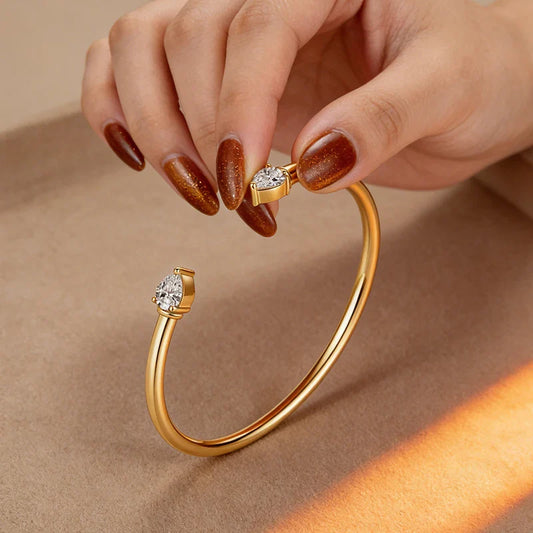 2-Stone 0.8ct Pear Cut Moissanite Cuff Bangle 925 Silver Open Hand Chain Bracelet Adjustable Diamond Jewelry For Women Gift