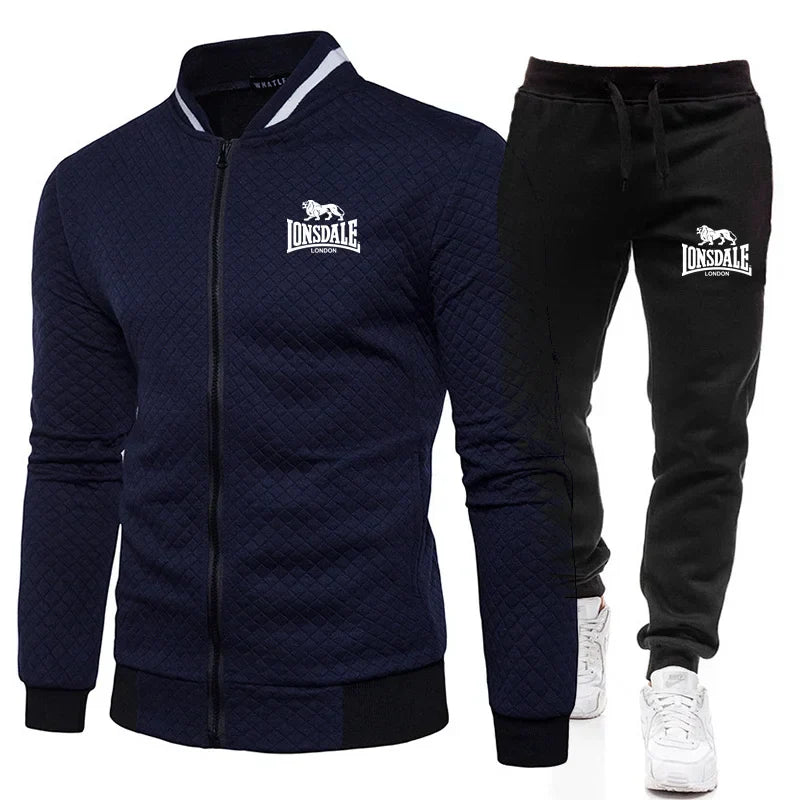 Spring and Autumn Men's Fashion Street Stand up Collar Set Jacket, Outdoor Casual Pocket Zipper Men's Baseball Set