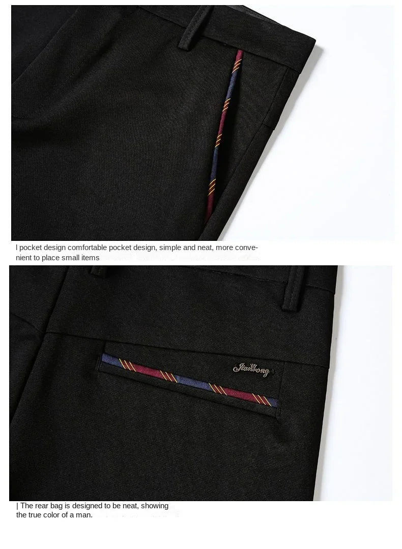 Fashion Men's Dress Pants Black Straight Business Casual Trousers Stretch Non-Ironing Slim Fit Formal Wear Suit Pants for Man