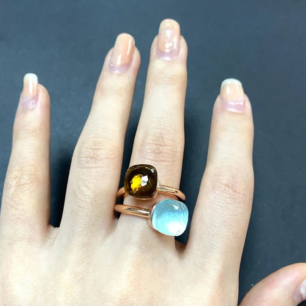 2Pcs/Set Fashion Stacked Candy Ring Women Mix Color Crystal Jewelry 30 Colors Trendy Gift for Valentine's Day