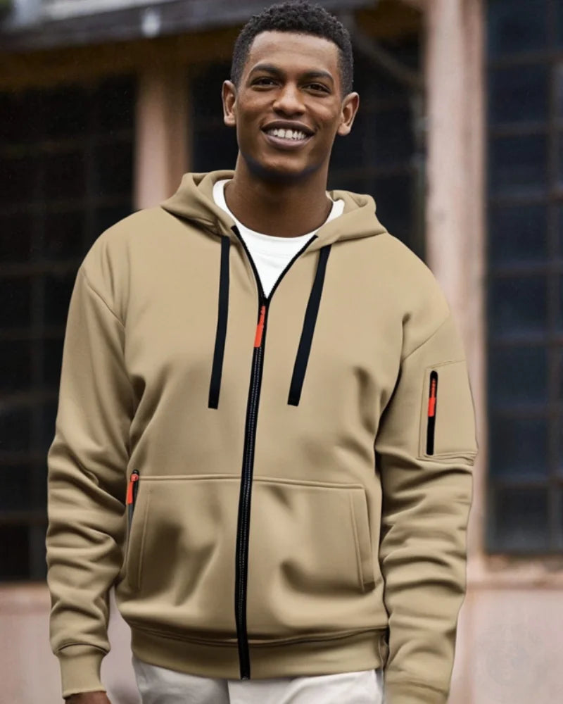 Casual top men's 2024 autumn and winter sportswear solid color men's top - fashionable sports solid color hoodie