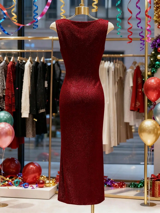 Vestido de Noite Elegante sem Mangas, Justo e Brilhante, da Nova Coleção de Verão