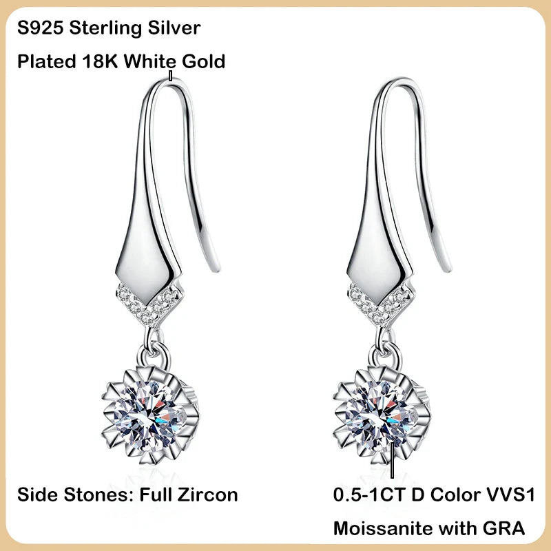 100% Real 0.5-1CT Moissanite Dangle Earring for Women Girls S925 Silver Plated Platinum Diamond Drop Earrings Fine Jewelry