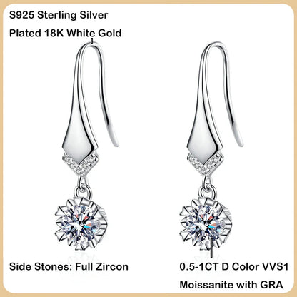 100% Real 0.5-1CT Moissanite Dangle Earring for Women Girls S925 Silver Plated Platinum Diamond Drop Earrings Fine Jewelry