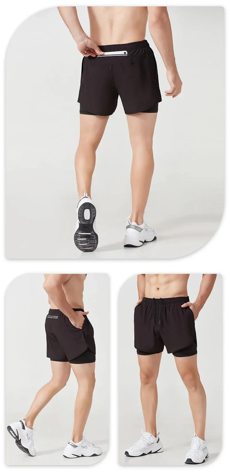 Men Fitness Built-in pocket sports Shorts Summer 2 In 1 Quick Dry Gym Beach shorts Running Double-deck Shorts Outdoor sweatpants