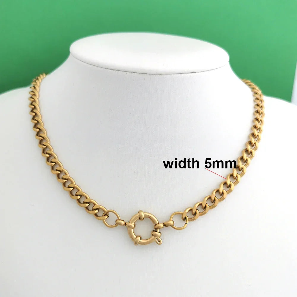 Spring Sailor Clasp Necklace Women Men Choker Stainless Steel Geometric Paperclip Link Chain Rolo PVD Gold Color Wholesale