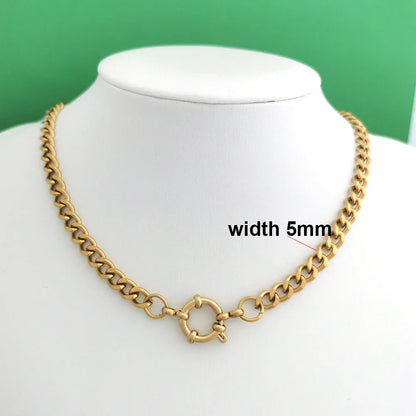 Spring Sailor Clasp Necklace Women Men Choker Stainless Steel Geometric Paperclip Link Chain Rolo PVD Gold Color Wholesale