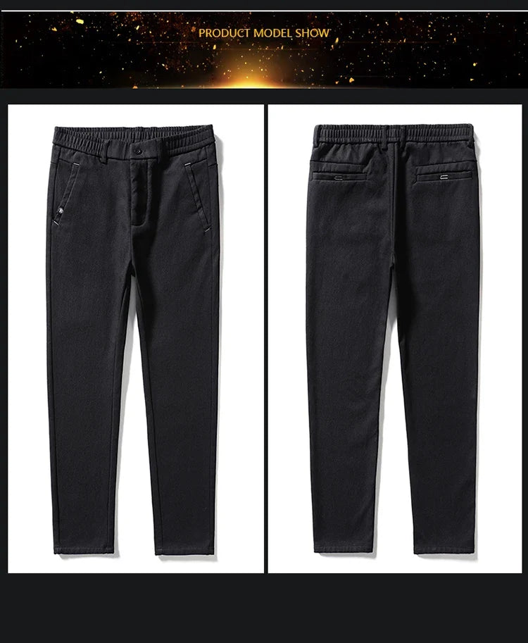 Men's Slim Suit Casual Pants Thick Fashion Embroidered Pocket Trousers Business Baggy Office Comfortable Elastic Pants Male
