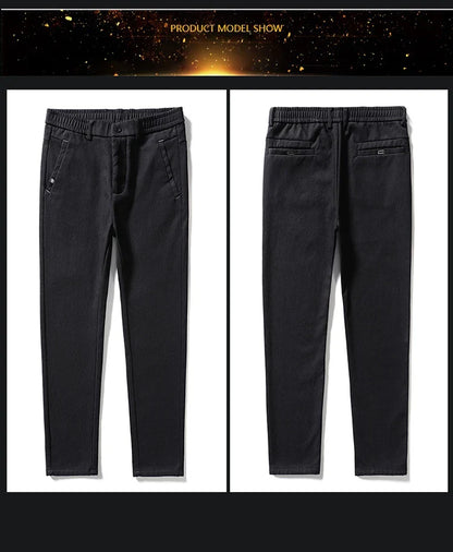 Men's Slim Suit Casual Pants Thick Fashion Embroidered Pocket Trousers Business Baggy Office Comfortable Elastic Pants Male
