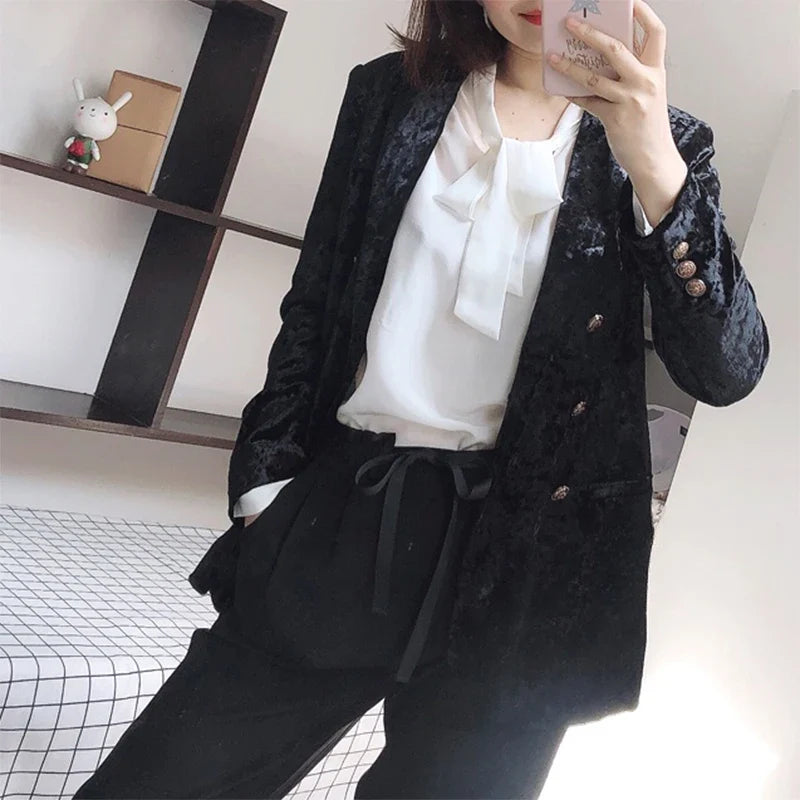 Women Long Pants 100% Mulberry Silk Belted Waist Trousers With Pockets Black Color Office Lady M0609