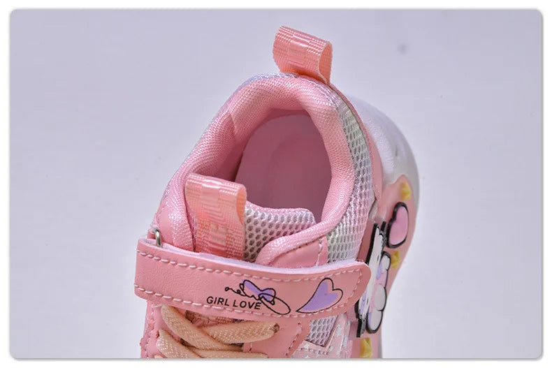 Kids'Casual Shoes Girls Led Light Cartoon PU Leather Fashion Sport Flat Bottom Shoes Breathable White Pink Size 21-30
