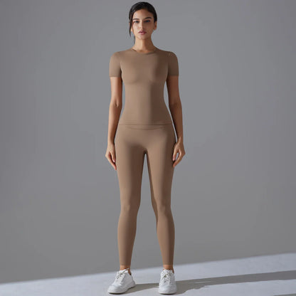 Quick-Drying Gym Leggings Set Yoga Suit Sports Set Sleeve Breathable Stretchy GYM Yoga Slim Fitness Active Top Tight Yoga Pant