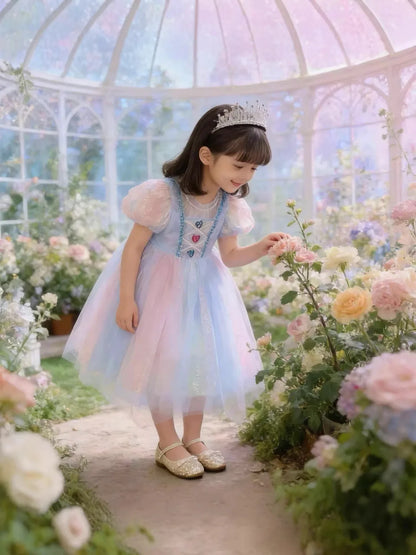 Girls Elsa Inspired Gradient Rainbow Tulle Dress 2026 Summer Kids Princess Costume for Birthday Party Pageant