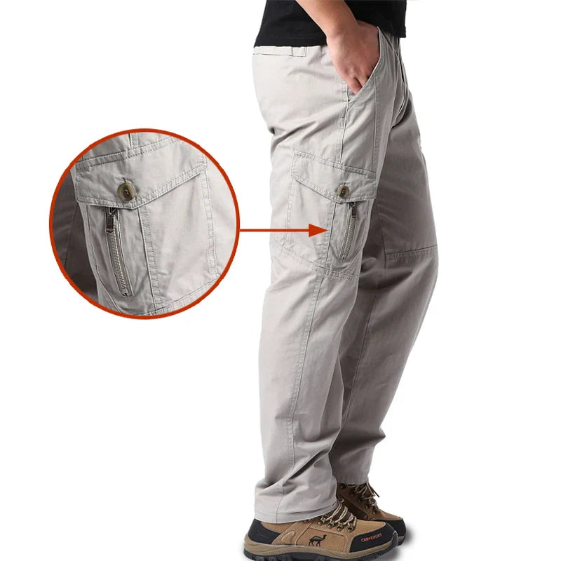 Men's Cotton Cargo Pants Casual Multiple Pocket Tacitcal Pants Spring Autumn Outdoor Camping Hiking Work Pants