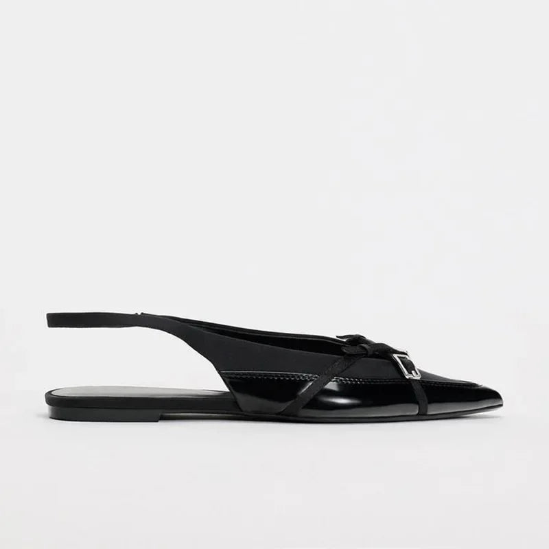 High Quality Women Flat Sandals Cross Strap Buckle Trend Black Office Lady Shoes Pointed Toe Luxury Designer Summer Footwear