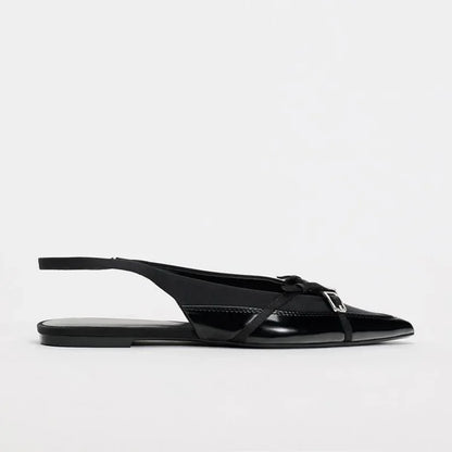 High Quality Women Flat Sandals Cross Strap Buckle Trend Black Office Lady Shoes Pointed Toe Luxury Designer Summer Footwear