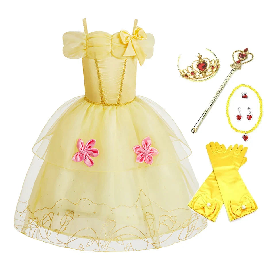 Children Princess Fancy Costume Girls New Rapunzel Anna Dress Kids Christmas Cosplay Belle Aurora Sofia Birthday Party Clothes