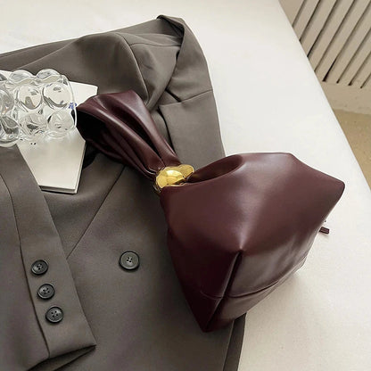 Mini Bolsas de Ombro de Couro PU com Design em Forma de Bolinho, para Mulheres, Modernas, com Nó, Retrô, de Pulso, Bolsas de Mão e Carteiras