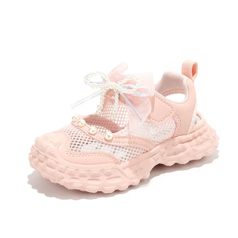 Summer Children School Running Sandals Sweet Breathable Girls Mesh Sports Sandals Non-slip Fashion Kids Princess Cut-outs Shoes