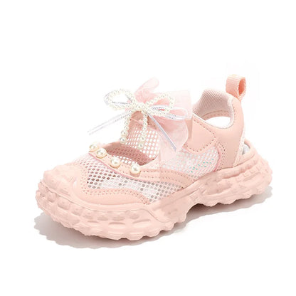 Summer Children School Running Sandals Sweet Breathable Girls Mesh Sports Sandals Non-slip Fashion Kids Princess Cut-outs Shoes