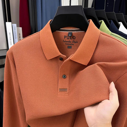 100% Breathable Cotton  Men's 2025 Autumn Long-Sleeve Polo Shirt - Classic Cotton Collared Business Casual Style