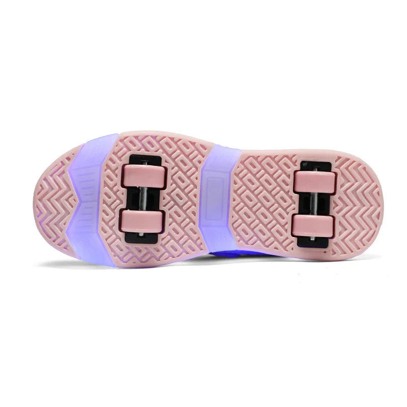 4 Wheel Dual-Use Roller Skates with Detachable Wheels ,Sneakers with LED Boys Girls Shoes with Wheels,Speed Skate Sizes 29-42