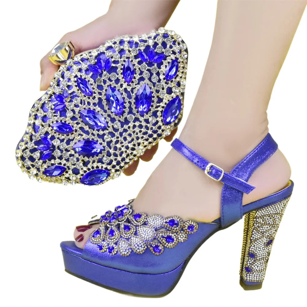 Fashion Italian Shoe and Bag Set for Party In Women Afrcan Party Shoes with Bag Set with Rhinetsone Luxury Shoes Women Designers
