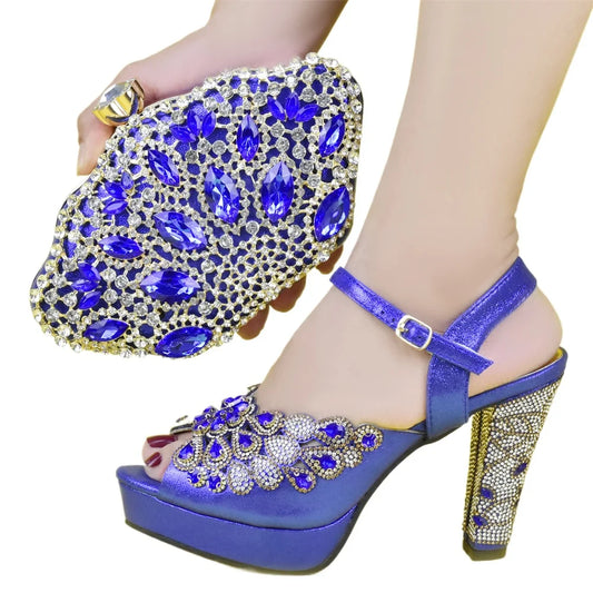 Fashion Italian Shoe and Bag Set for Party In Women Afrcan Party Shoes with Bag Set with Rhinetsone Luxury Shoes Women Designers