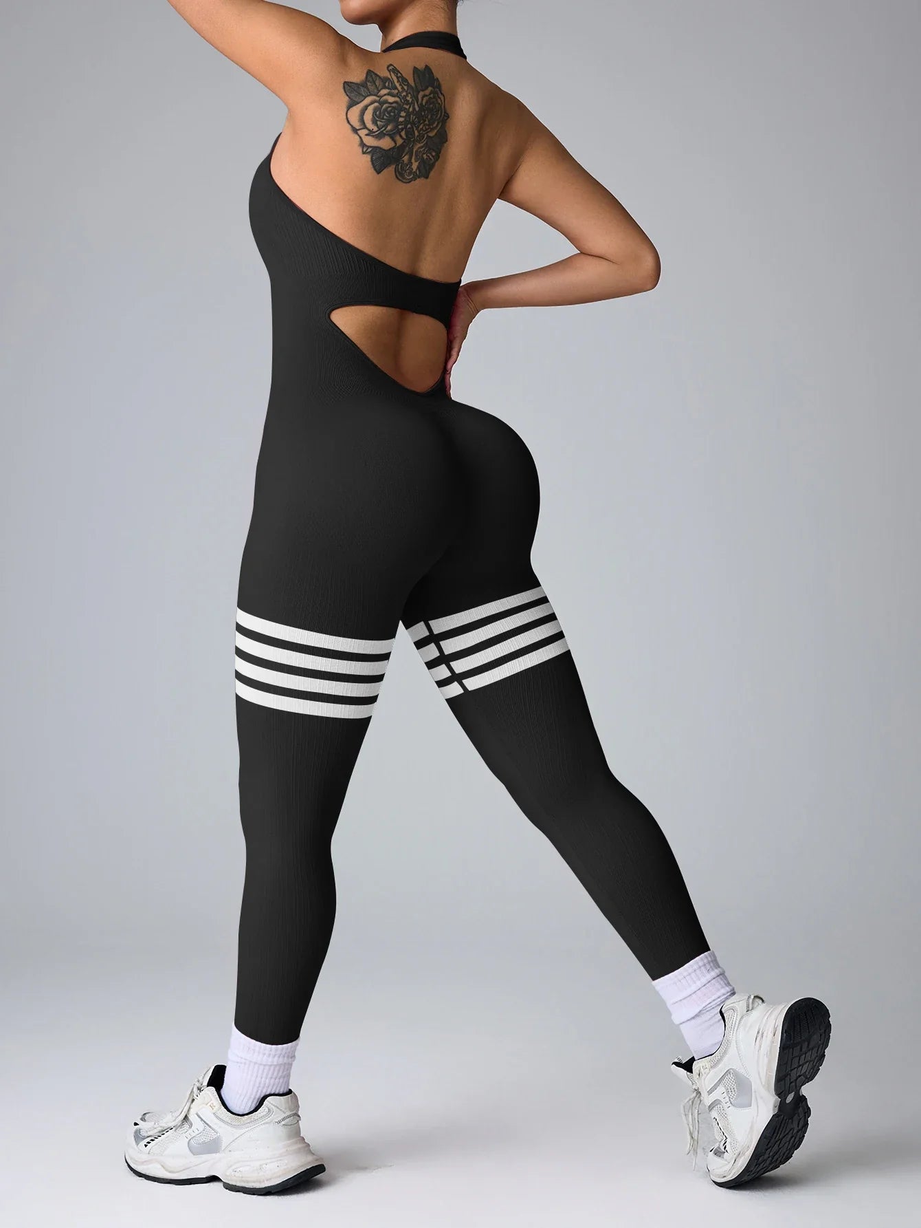 Women Line Backless Gym Yoga Jumpsuits Training Yoga Butt Lifting Workout Fitness Halter Rompers Bodysuita