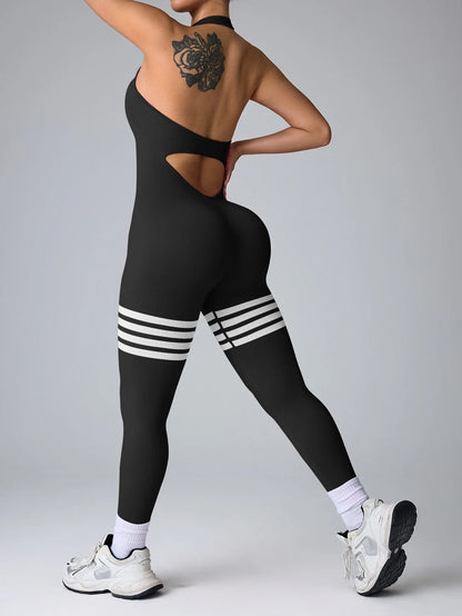 Women Line Backless Gym Yoga Jumpsuits Training Yoga Butt Lifting Workout Fitness Halter Rompers Bodysuita