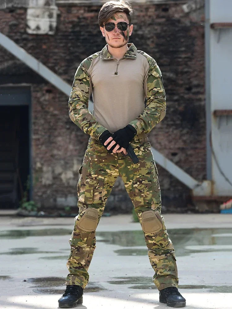 Camouflage Hunting Tactical Pants Training Wear-resistant Hiking Pants Hunting Outdoors Camping Cargo Pant with Knee Pads New