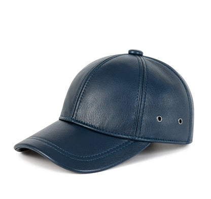 Genuine Leather Unisex Baseball Cap 100% Leather Winter Structured Flat Adjustable Back Strap Hat