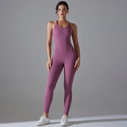 Sexy Backless Bodycon Scrunch Jumpsuit Raises Butt Women Dance Fitness Overalls Push Up Sleeveless Yoga Sport Jump Suit