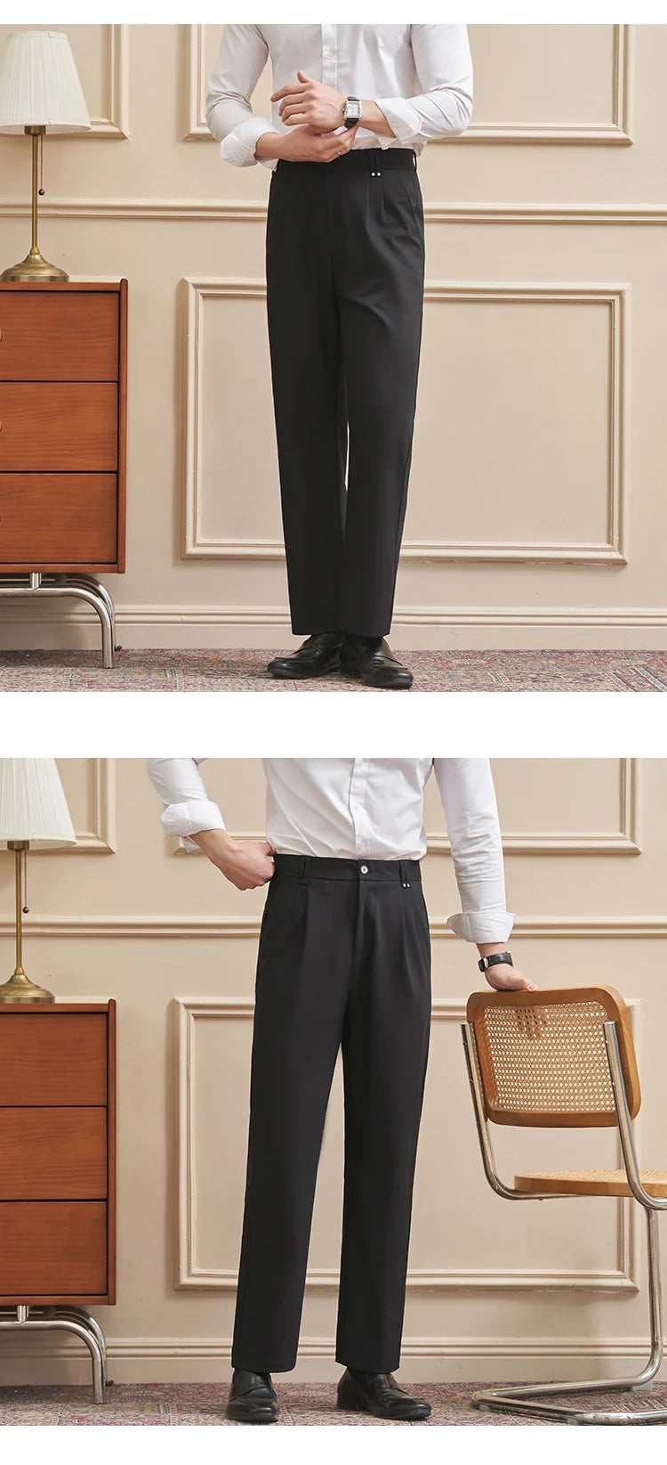 Men‘s Slim-Straight Fit Trousers for Spring & Summer Slim Fit Daily Work Trousers, Solid Color Street Suit Trousers
