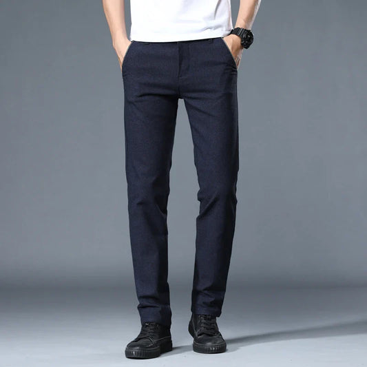 Classic Soft Grinding cotton Pants Men Business Casual Pants 2023 Autumn New Straight Slim Fashion Gray Black Brand Trousers