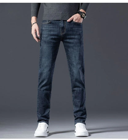 Autumn Winter High Quality Elastic Mens Jeans Cargo Slim Fit Denim Pencil Trousers Midweight Long PantsHighHigh  Jeans Man