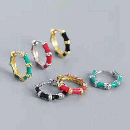 925 Sterling Silver Earring Colorful Dripping Oil Material Ear Ring Ear Buckle Rhombus Shape Trend Wild Girl Women Boy Ear Jewel