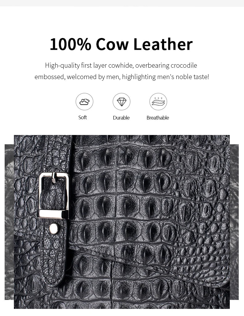 Genuine Leather Men's Crocodile Pattern Shoulder Bag Fashion Men Messenger Chest Bag Vintage Crossbody Travel Bag