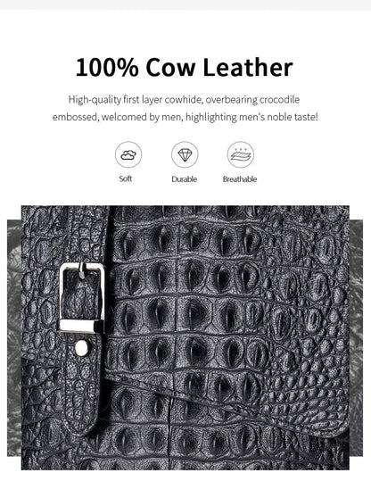 Genuine Leather Men's Crocodile Pattern Shoulder Bag Fashion Men Messenger Chest Bag Vintage Crossbody Travel Bag