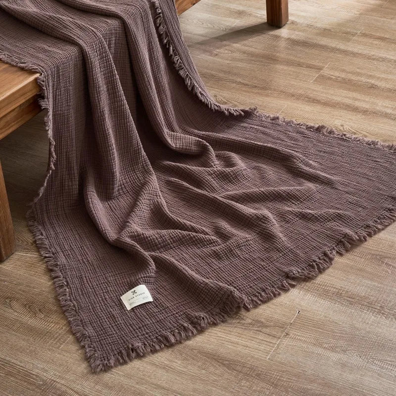 Maillard Cotton Blankets Four Layers Of Gauze Sofa Cover Blanket With Tassel AB Side Office Nap Decorative Bed Muslin Blanket