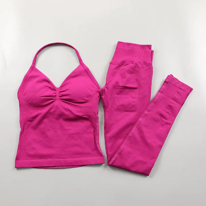 Yoga Longline Strappy Top Leggings Set Women's Backless Camisole Built-In bra Vest High-Waisted Hip Lift Gym Shorts Sports Set